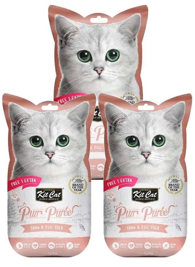 كيت كات بور، مكافآت سائلة للقطط بنكهة التونة وصفار البيض. 5 × 15 غ (75 غ × 3) 3 عبوات - Image 1
