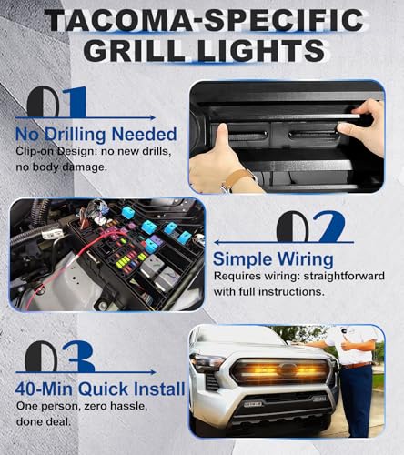 NEOXIST Direct-Snap LED Grill Lights for 2024 2025 2026 Toyota Tacoma Raptor Lights Front Grille Light Bar 4th Gen Tacoma Accessories (Amber, SR SR5 Only) - Image 5