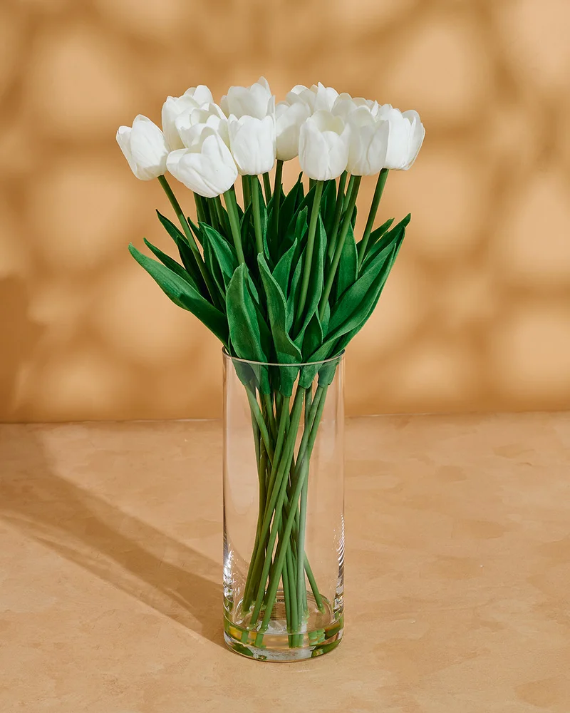 Redtag White Artificial Tulips Flower In Glass Vase