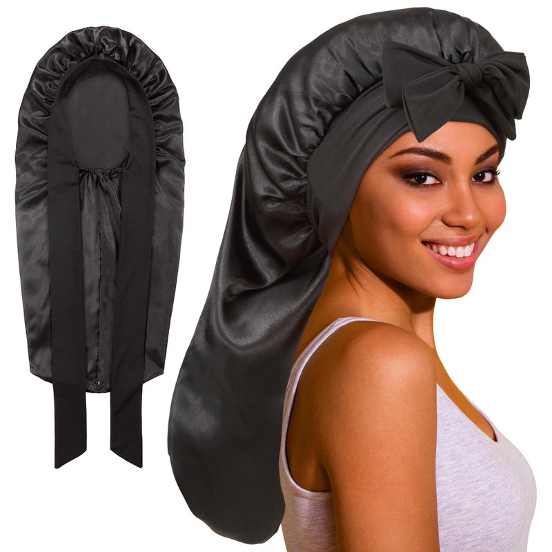 ROYBENS Long Bonnet Satin Hair Silk Bonnet for Sleeping Women, Silky Bonnets for Women with Tie Band, Sleep Cap for Braids Curly Hair - Image 1