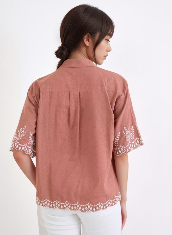 Styli Brown Floral Embroidered Shirt - Image 4