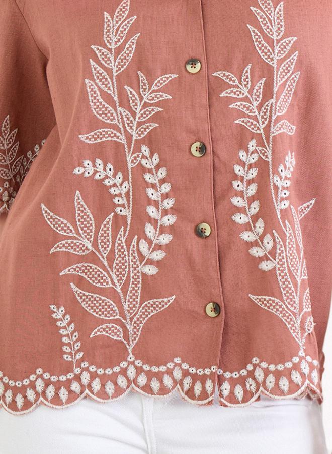 Styli Brown Floral Embroidered Shirt - Image 3