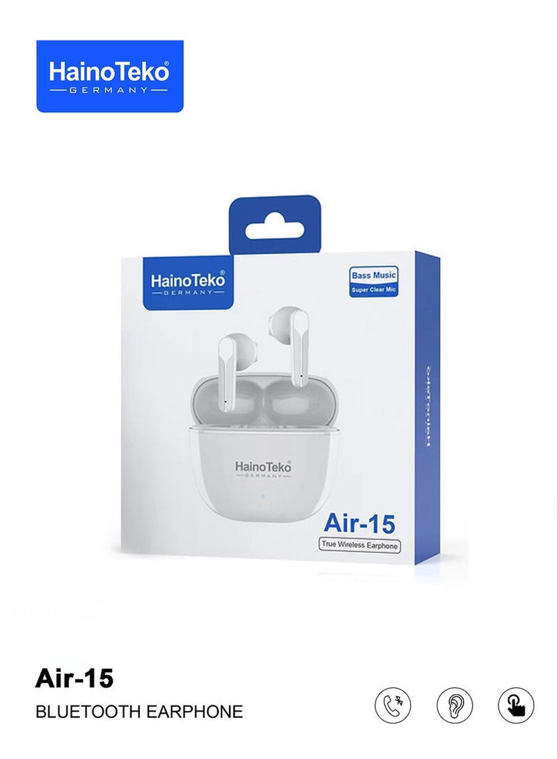 Haino Teko Haino Teko Germany True Wireless Earphone Air-15 with Bass Music and Super Clear Mic -White  - Image 3