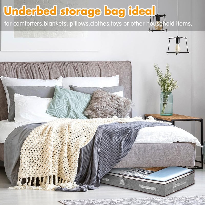 4 Pack Underbed Storage Bags with Clear Window - Foldable Large Clothing & Bedding Organizers with Reinforced Handles and Zips, Grey - Image 5