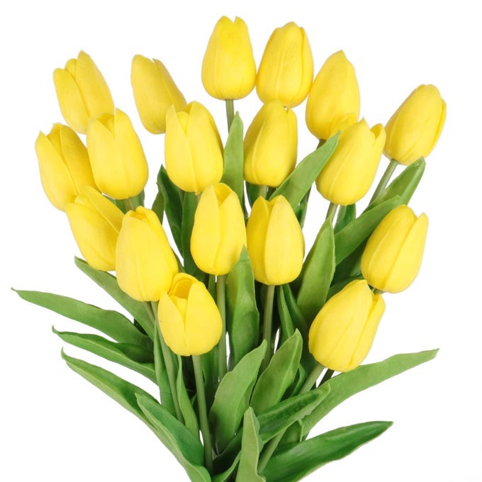 Tulips Artificial Flowers 18Pcs Faux Tulip Real Touch Tulip Fake Flowers Bouquets Arrangements for Mothers Day Spring Easter Home Wedding Table Decor Yellow