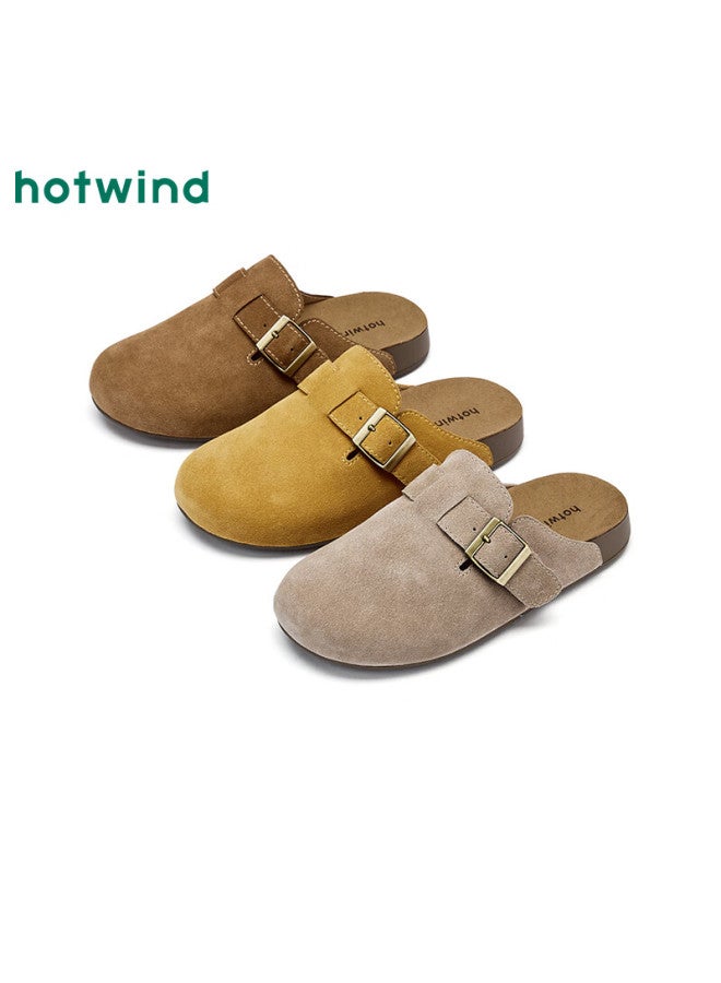 Hotwind Women's Open-toe Birkenstock Style Slip-on Flat Shoes Casual Half Slippers Spring Autumn Vintage Versatile - Image 1