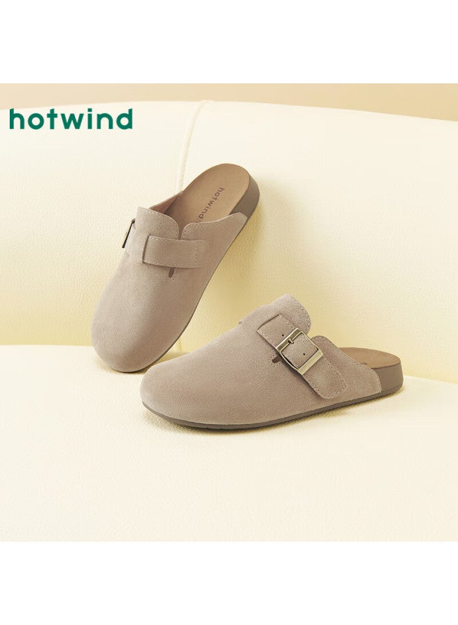 Hotwind Women's Open-toe Birkenstock Style Slip-on Flat Shoes Casual Half Slippers Spring Autumn Vintage Versatile - Image 2