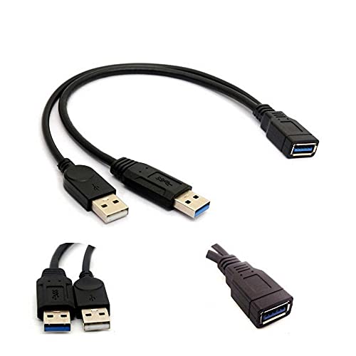 ALINNA Black USB 3.0 Female to Dual USB Male Extra Power Data Y Extension Cable Splitter Adapter for 2.5" Mobile Hard Disk - Image 2