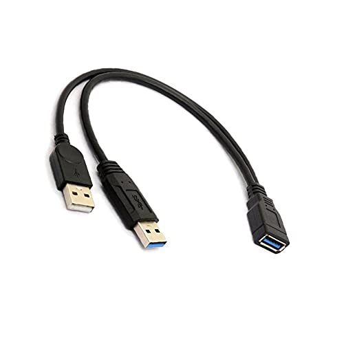 ALINNA Black USB 3.0 Female to Dual USB Male Extra Power Data Y Extension Cable Splitter Adapter for 2.5" Mobile Hard Disk - Image 1