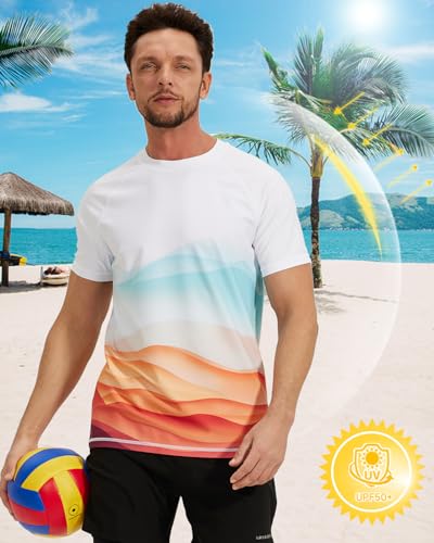 VAYAGER UPF 50+ Mens Swim Shirt Short Sleeve Rash Guard Quick Dry Water Beach Shirts UV Protection Sun Shirts(White Orange XL) - Image 3