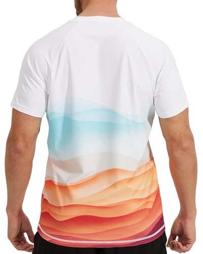VAYAGER UPF 50+ Mens Swim Shirt Short Sleeve Rash Guard Quick Dry Water Beach Shirts UV Protection Sun Shirts(White Orange XL) - Image 2