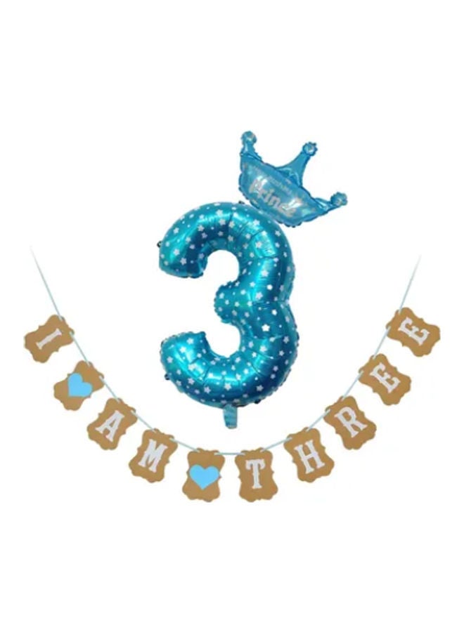 NIBEMINENT Birthday Party Number 3 Balloon With Banner Set - Image 1