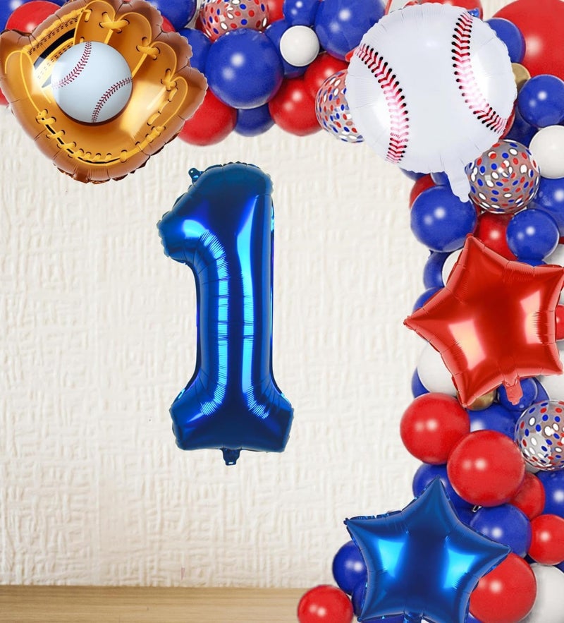 Kwuz Baseball Balloons 1st Birthday Decorations for Boy | Rookie of the Year First Birthday Decoration Baseball Sports Theme Party Supplies Foil Mylar Navy Blue Red White Sports Balloon Arch Kits - Image 2