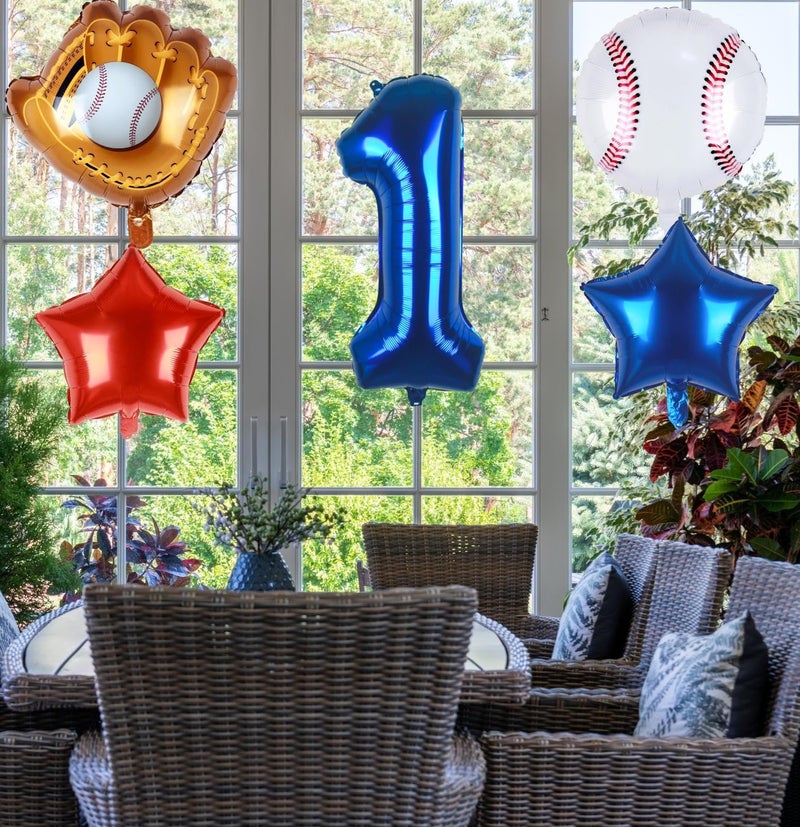 Kwuz Baseball Balloons 1st Birthday Decorations for Boy | Rookie of the Year First Birthday Decoration Baseball Sports Theme Party Supplies Foil Mylar Navy Blue Red White Sports Balloon Arch Kits - Image 4