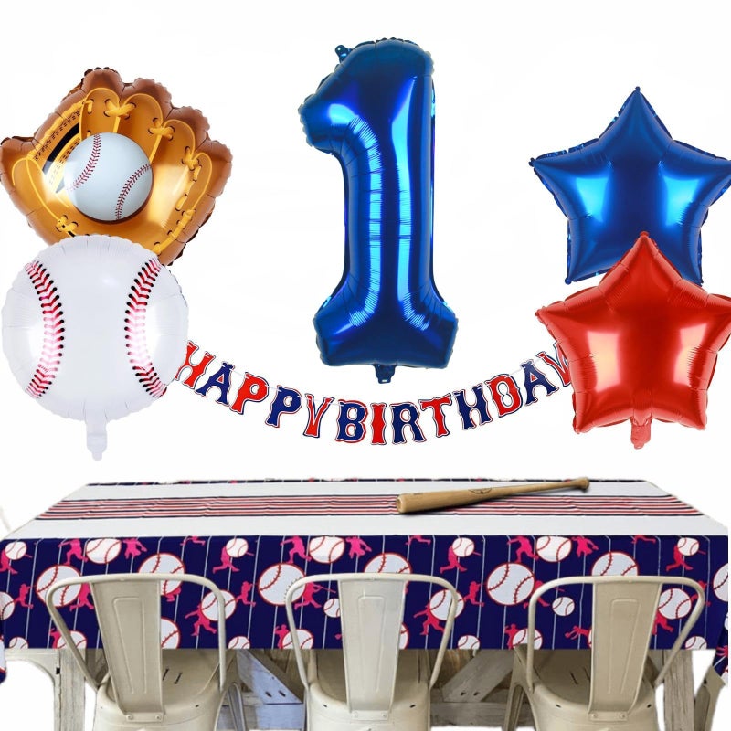 Kwuz Baseball Balloons 1st Birthday Decorations for Boy | Rookie of the Year First Birthday Decoration Baseball Sports Theme Party Supplies Foil Mylar Navy Blue Red White Sports Balloon Arch Kits - Image 3