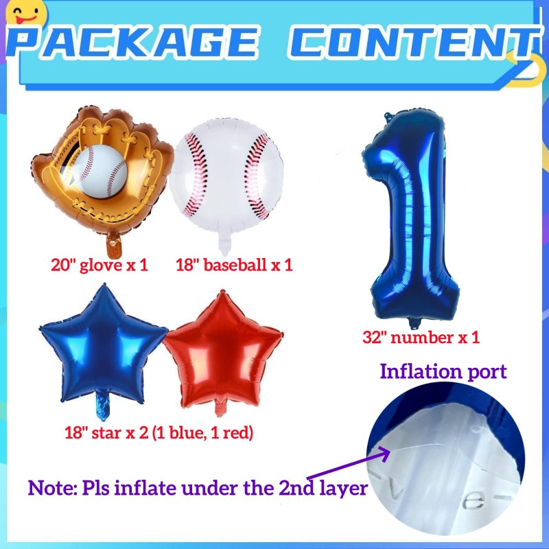 Kwuz Baseball Balloons 1st Birthday Decorations for Boy | Rookie of the Year First Birthday Decoration Baseball Sports Theme Party Supplies Foil Mylar Navy Blue Red White Sports Balloon Arch Kits - Image 5