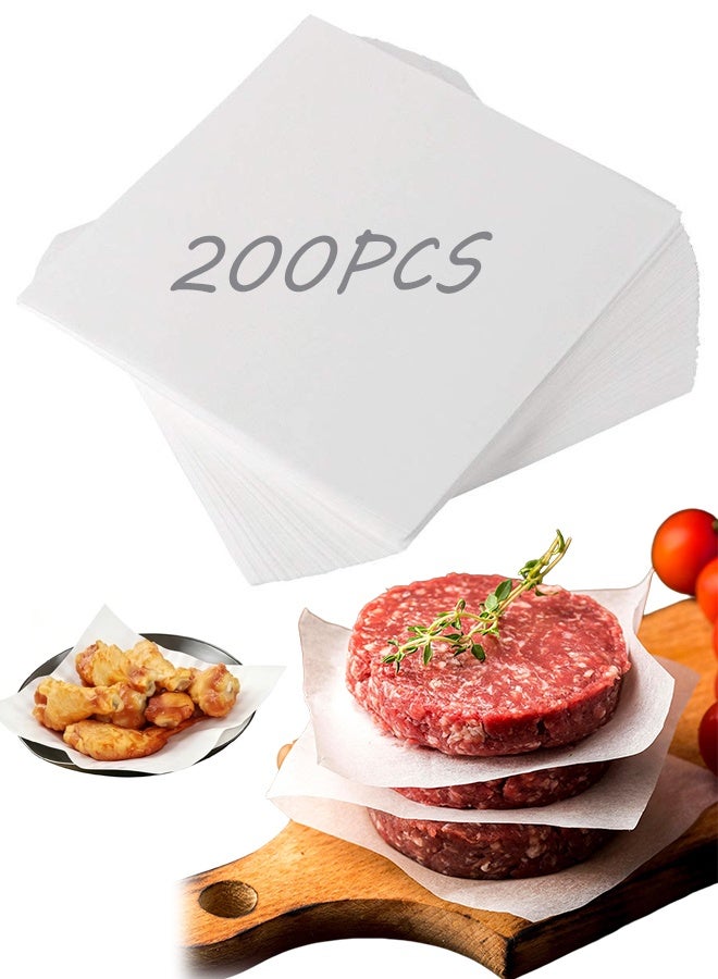 200Pcs 5.5 Inch Square Non Stick Parchment Paper Sheets,Food Grade Wax Paper for Burger Patty Separation Baking Cookie Oven Microwave Kitchen Use - Image 1