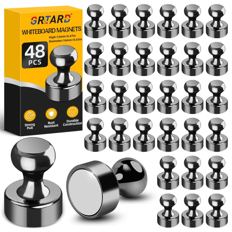 Grtard 48 Pack Black Magnetic Push Pins  Strong Fridge  Whiteboard Magnets for Office School Locker  Map