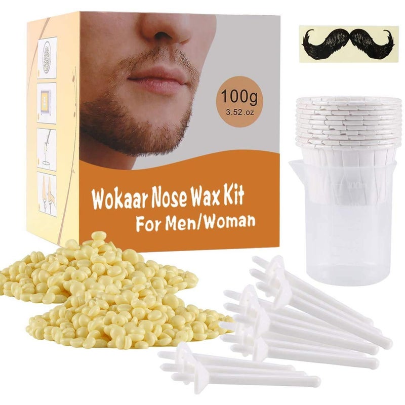 Wokaar Nose Wax Kit for Men & Women | 100g Wax, 30 Applicators (15-20 Uses) | Painless Nasal & Ear Hair Removal | Fast 3-Min Removal | Safe Hair Remover Kit for Nose & Ear Hair | Waxing Kit for Men - Image 1