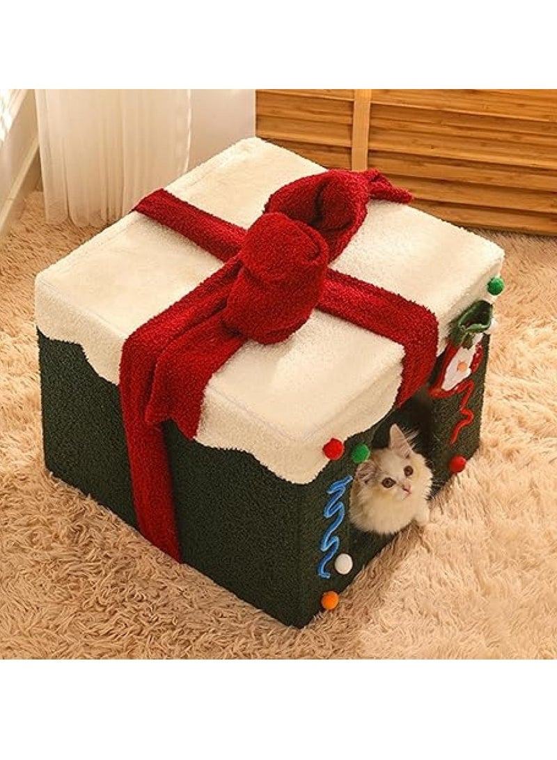 Christmas Cat Bed House ( L ) - Washable and Soft Dog Bed,Cat Cave with Detachable Pillow Box Shape for Pet - Image 4