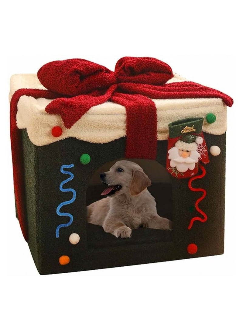 Christmas Cat Bed House ( L ) - Washable and Soft Dog Bed,Cat Cave with Detachable Pillow Box Shape for Pet - Image 5