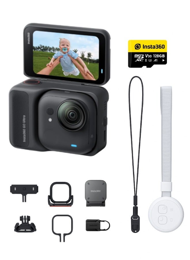 انستا 360 حزمة الدراجات الفائقة GO باللون الأسود منتصف الليل - كاميرا صغيرة 4K، خفيفة الوزن وقابلة للحمل، تميز في الإضاءة المنخفضة، يمكن تركيبها في أي مكان، تثبيت FlowState، عمر بطارية 200 دقيقة - Image 1