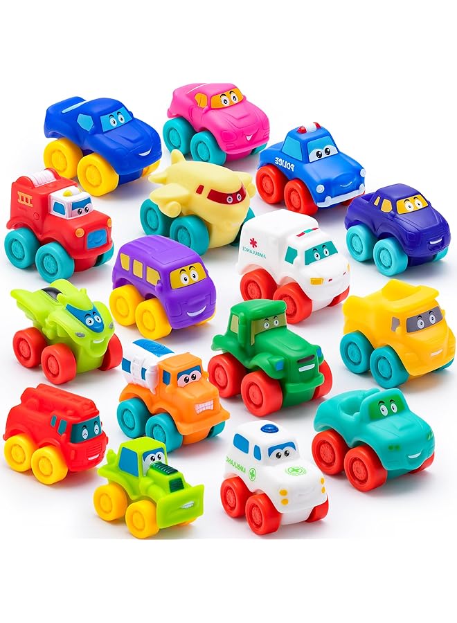 إيروريكس مجموعة من 16 سيارة كرتونية من المطاط الناعم، سيارة لعبة صغيرة، سيارة حمام للأطفال الصغار، هدية - Image 1