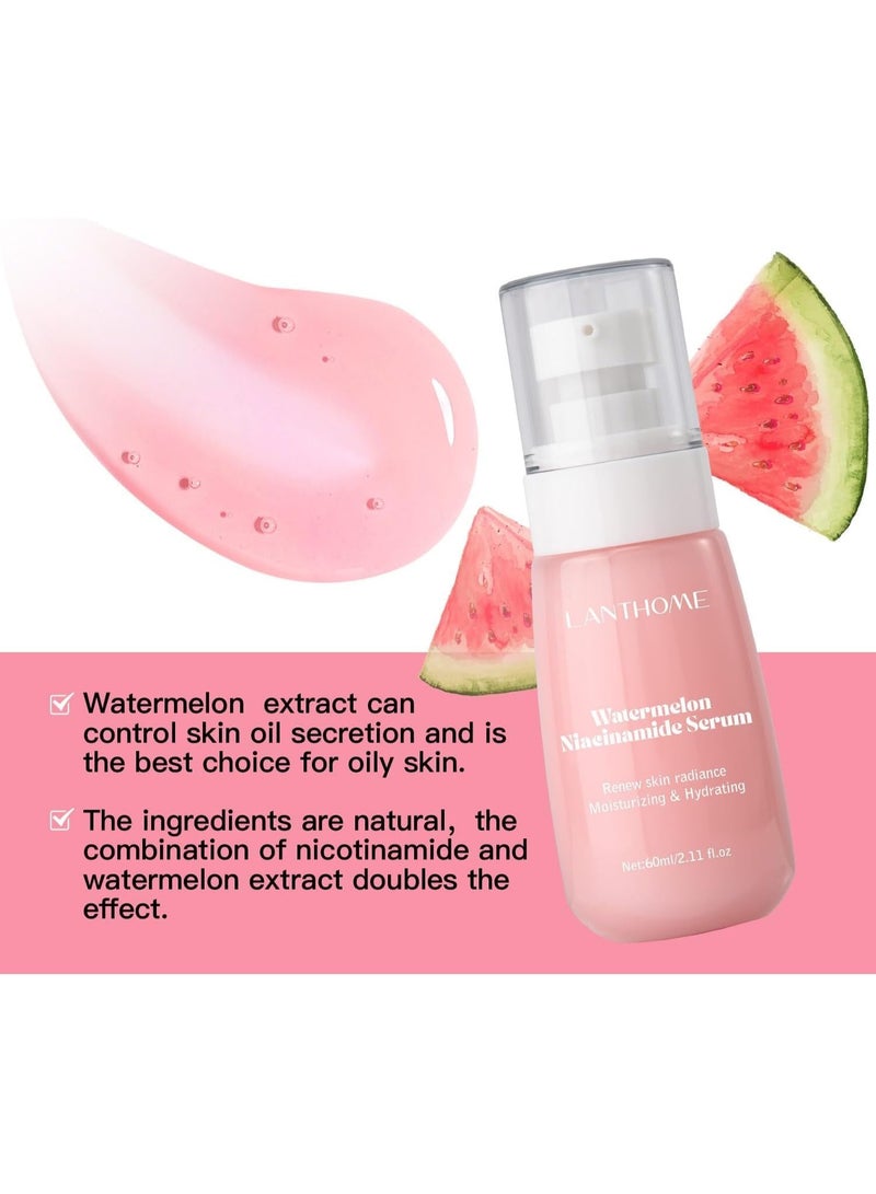 لانثوم مستخلص البطيخ - سيروم مرطب للوجه - علاج مهدئ ومضيء للبقع الداكنة، يحسن مظهر البشرة ويقلل من الخطوط الدقيقة، لمسة نهائية رطبة غير لزجة، تركيبة طبيعية خالية من الزيوت، 60 مل - Image 3