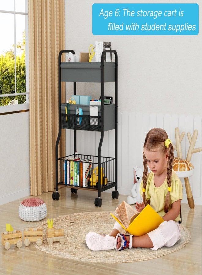 NEYCIL 3-tier Baby Diaper Caddy Organizer and Storage Cart with 4+3 Dividers, Metal Utility Cart with Lockable Wheels for Nursery, Bedroom, Bathroom, Black - Image 4