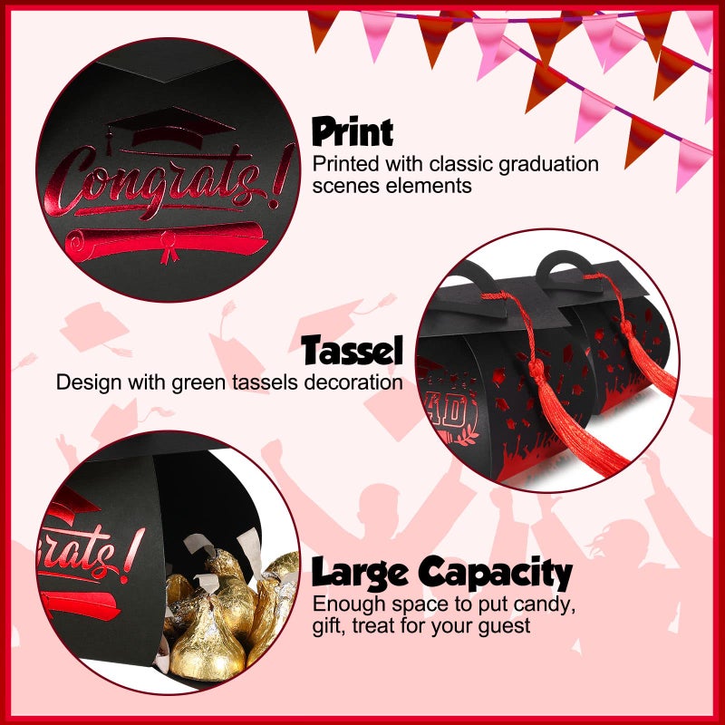 TaoBary 30 Pcs Graduation Cap Gift Boxes Graduation Decorations Class of 2026 Candy Box with Tassel for 2026 Grad Party Favors Supplies(Red) - Image 4