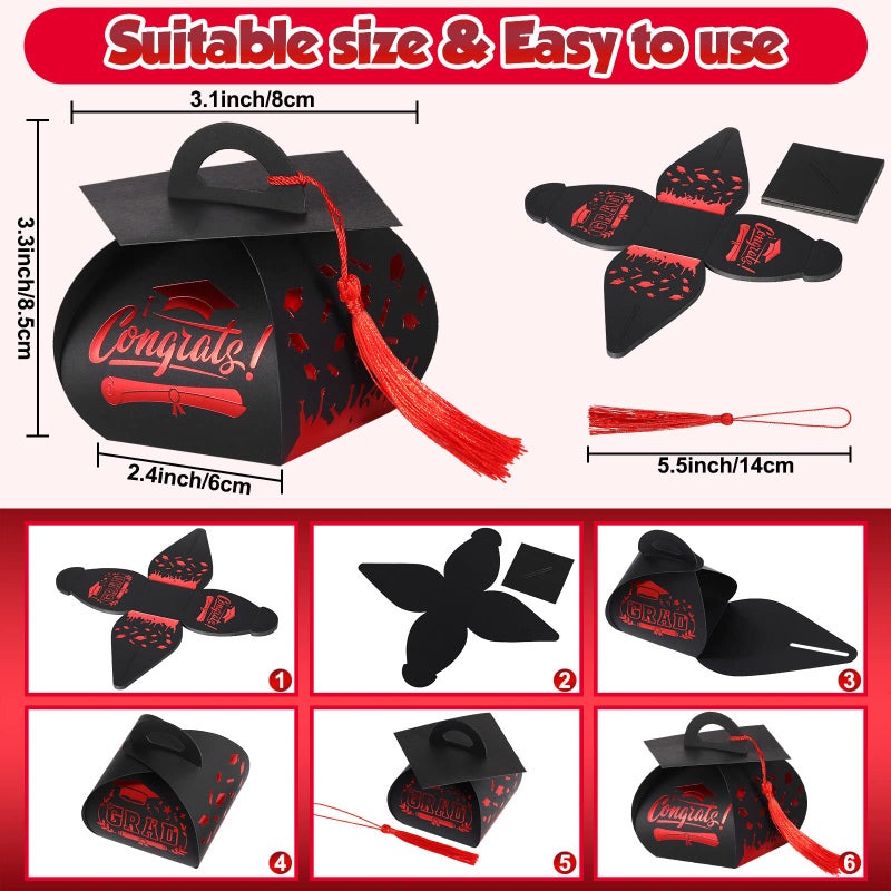 TaoBary 30 Pcs Graduation Cap Gift Boxes Graduation Decorations Class of 2026 Candy Box with Tassel for 2026 Grad Party Favors Supplies(Red) - Image 3