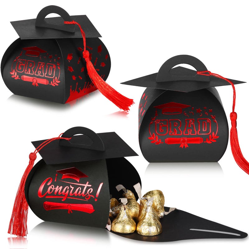 TaoBary 30 Pcs Graduation Cap Gift Boxes Graduation Decorations Class of 2026 Candy Box with Tassel for 2026 Grad Party Favors Supplies(Red) - Image 1