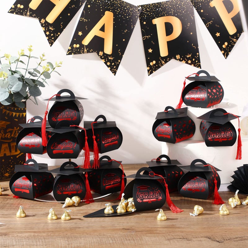 TaoBary 30 Pcs Graduation Cap Gift Boxes Graduation Decorations Class of 2026 Candy Box with Tassel for 2026 Grad Party Favors Supplies(Red) - Image 2