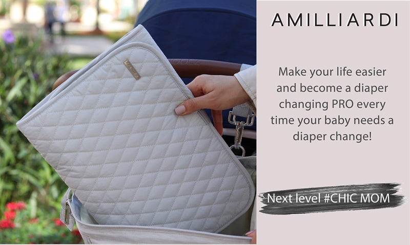 AMILLIARDI Portable Diaper Changing Pad Stylish & Chic by AMILLIARDI for Travel w/Baby, Infant & Newborn, Changing Mat Portable (Grey) - Image 4