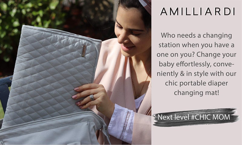 AMILLIARDI Portable Diaper Changing Pad Stylish & Chic by AMILLIARDI for Travel w/Baby, Infant & Newborn, Changing Mat Portable (Grey) - Image 5