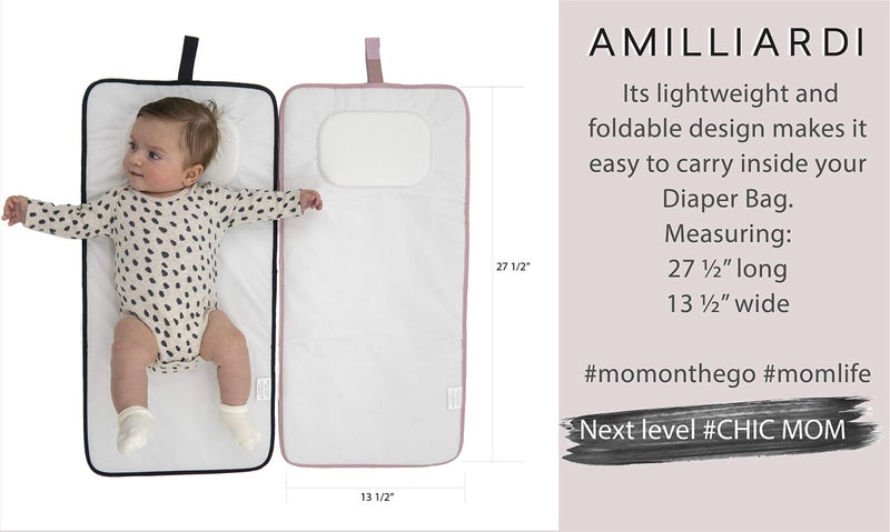 AMILLIARDI Portable Diaper Changing Pad Stylish & Chic by AMILLIARDI for Travel w/Baby, Infant & Newborn, Changing Mat Portable (Grey) - Image 2