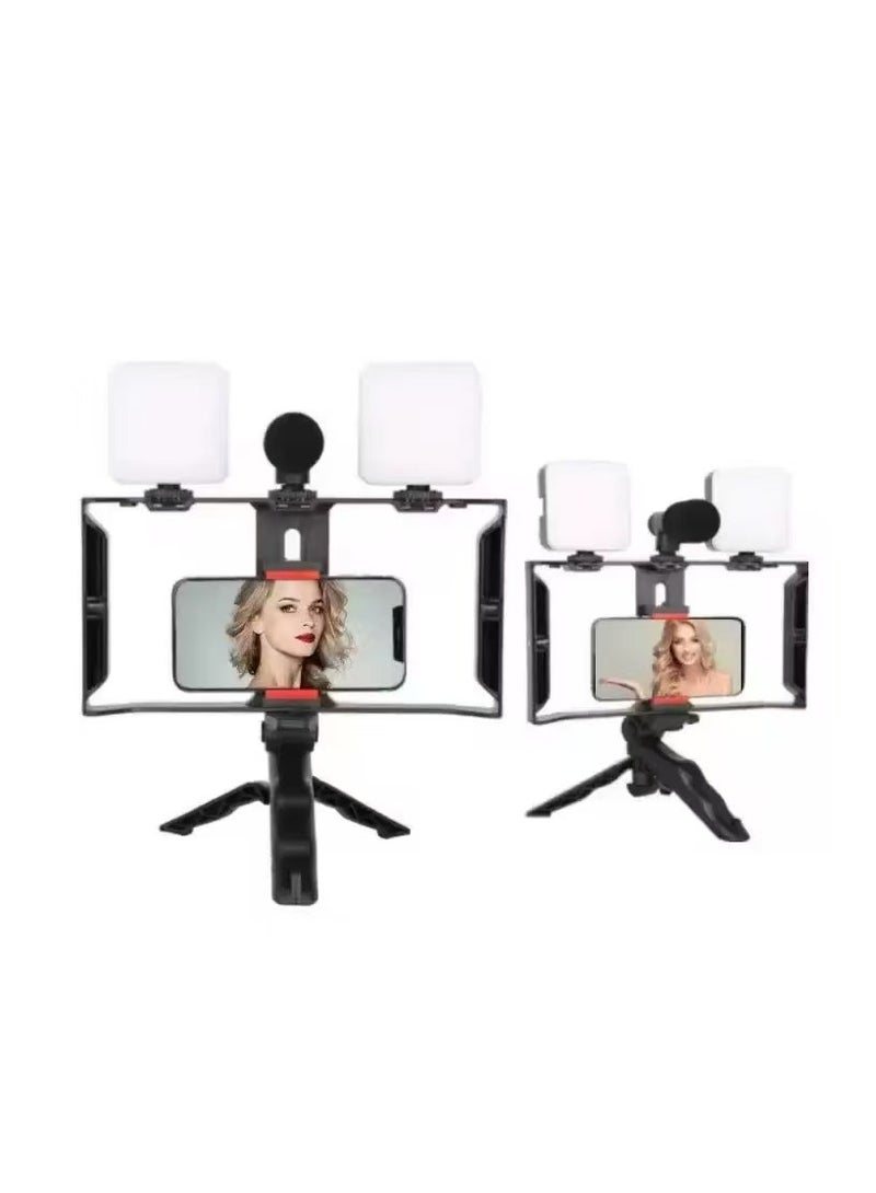 مجموعة أدوات تثبيت الهاتف: مصباح إضاءة مزدوج (جيب/توفو)، جهاز تحكم عن بعد بلوتوث، ميكروفون وحامل ثلاثي القوائم – للتصوير الأفقي/الرأسي باليد - Image 1