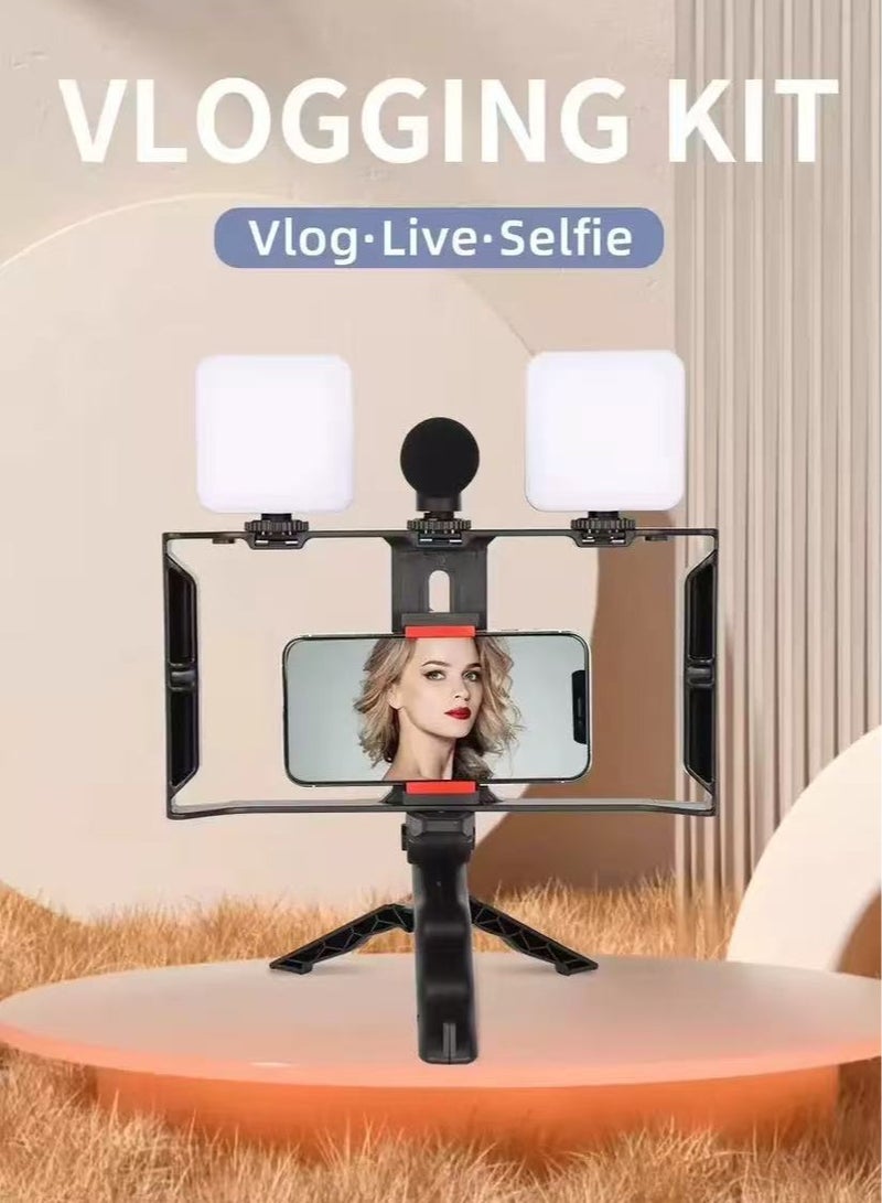 مجموعة أدوات تثبيت الهاتف: مصباح إضاءة مزدوج (جيب/توفو)، جهاز تحكم عن بعد بلوتوث، ميكروفون وحامل ثلاثي القوائم – للتصوير الأفقي/الرأسي باليد - Image 3