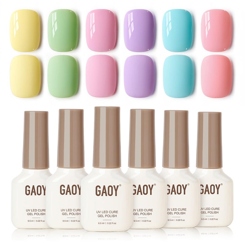 GAOY Pastel Gel Nail Polish Set of 6 Colors Pink Green Blue Gel Polish Kit for Salon Manicure and Nail Art DIY at Home, Gift for Women - Image 1