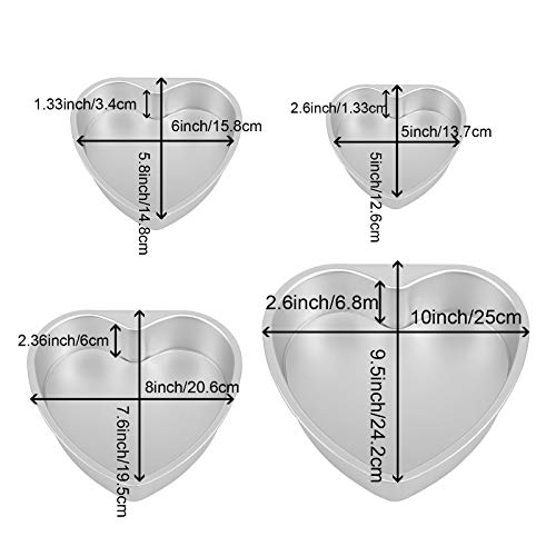 ZOENHOU 4 PCS 5" 6" 8" 10" Heart Shaped Cake Pans with Removable Bottom, Aluminum Heart Shaped Cake Pans Set, Non Stick Cake Pan for Oven Baking - Image 2