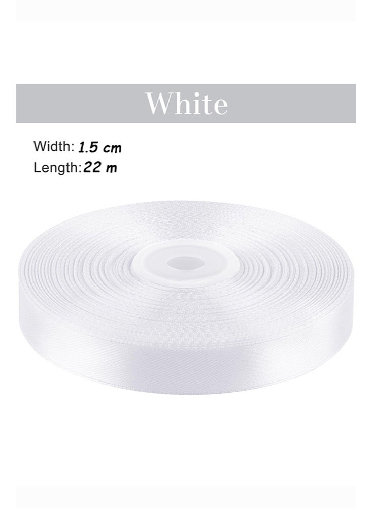 2-Piece White Satin Ribbon, 15mm x 22M Fabric Polyester Ribbon for Gift Wrapping, Party Favors, Wedding Decorations, Bow Making, Bouquets, Sewing Projects & Craft Supplies - Image 2