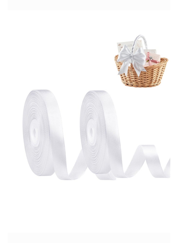 2-Piece White Satin Ribbon, 15mm x 22M Fabric Polyester Ribbon for Gift Wrapping, Party Favors, Wedding Decorations, Bow Making, Bouquets, Sewing Projects & Craft Supplies - Image 1