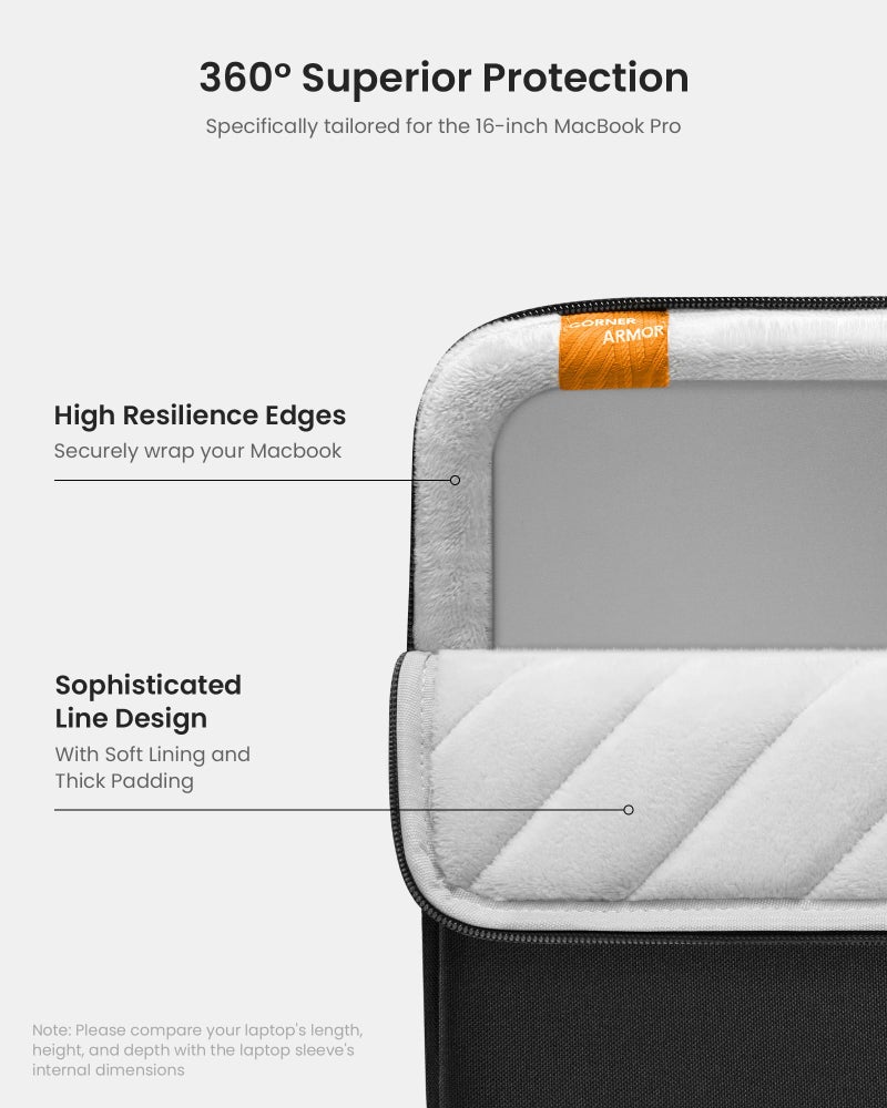tomtoc 360 Protective Laptop Sleeve Set for 16-inch MacBook Pro M4/M3/M2/M1 Pro/Max A3403 A3186 A2991 A2780 A2485 2024-2019, Dell XPS 16 Plus Laptop, Water-Resistant MacBook Case with Accessory Pouch - Image 4
