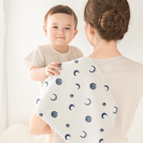 Susurration Baby Burp Cloths 5 Pack 100 Cotton Muslin Baby Washcloths 236 236 inch Burping Cloths for Babies Newborn Baby Boys Girls EssentialsBlue - Image 3
