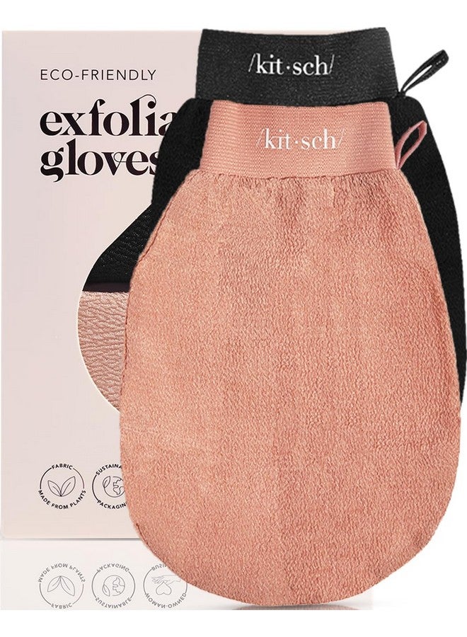 Kitsch Kitsch Deep Exfoliating Glove - 2pc Eco Friendly Exfoliating Body Scrubber, Dead Skin Remover, Exfoliator Body Scrub Mitt for Skin Cell Renewal, Body Exfoliating Gloves for Shower - Black/Terracotta  - Image 1