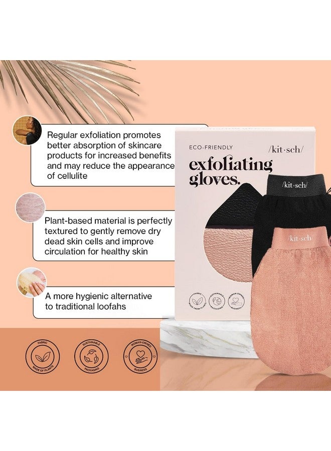 Kitsch Kitsch Deep Exfoliating Glove - 2pc Eco Friendly Exfoliating Body Scrubber, Dead Skin Remover, Exfoliator Body Scrub Mitt for Skin Cell Renewal, Body Exfoliating Gloves for Shower - Black/Terracotta  - Image 3