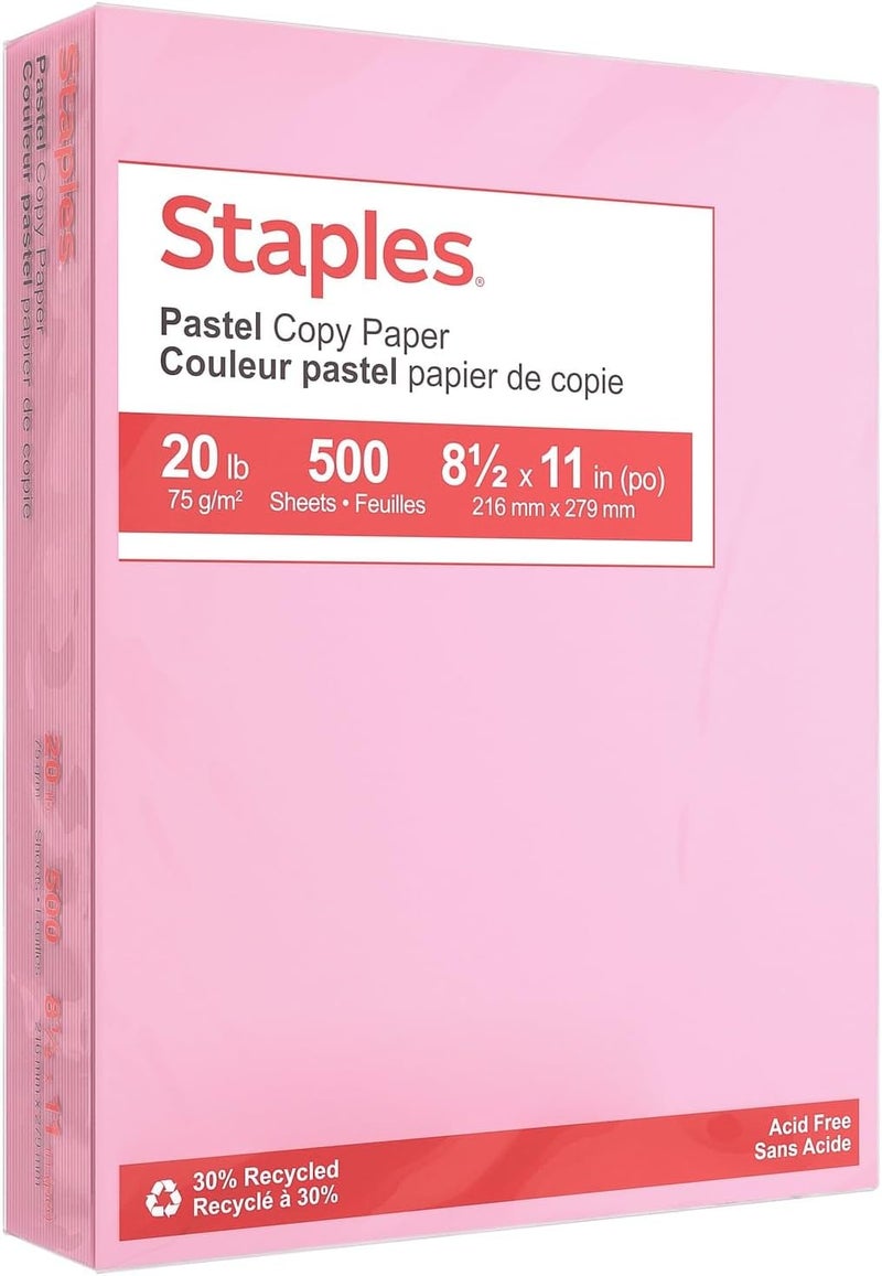 Staples Pastel Colored Copy Paper 8 1/2-Inch x 11-Inch Pink 500/Ream - Image 1