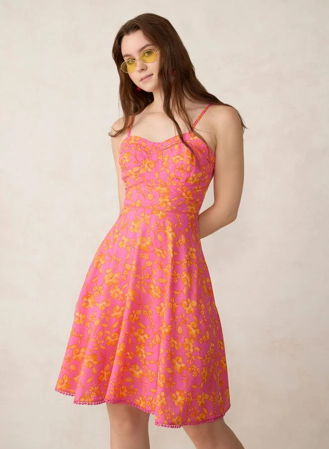 OUTZIDR Pink Printed Fit And Flare Mini Dress