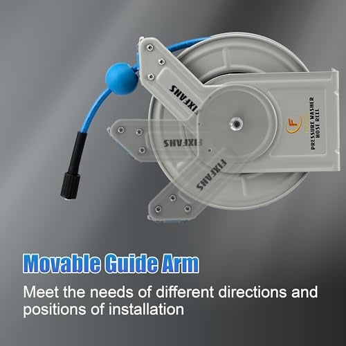 FIXFANS Pressure Washer Hose Reel with Hose, 1/4" × 60ft Retractable Power Washer Hose Reel, Heavy Duty Hose Reel Auto Rewind, Wall Mounted, 3600 PSI - Image 3