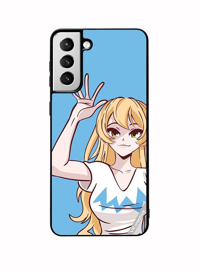 VR CREATIVE Protective Case Cover For Samsung Galaxy S22 Plus 5G Anime Girl Waving Hand Design Multicolour - Image 1